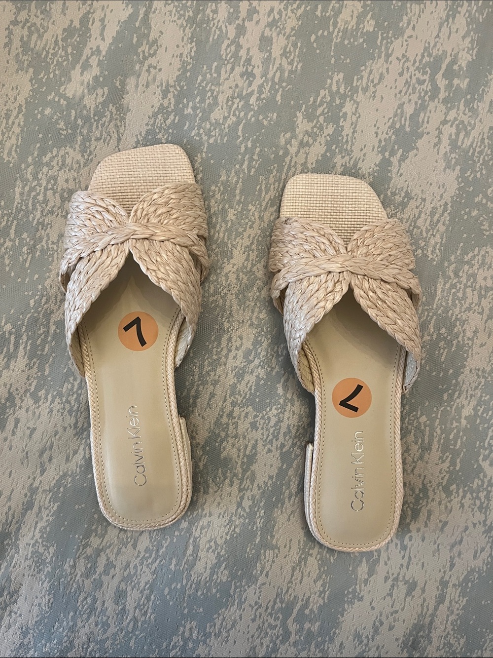 Calvin Klein Neutral Braided Slide sandals in Cream